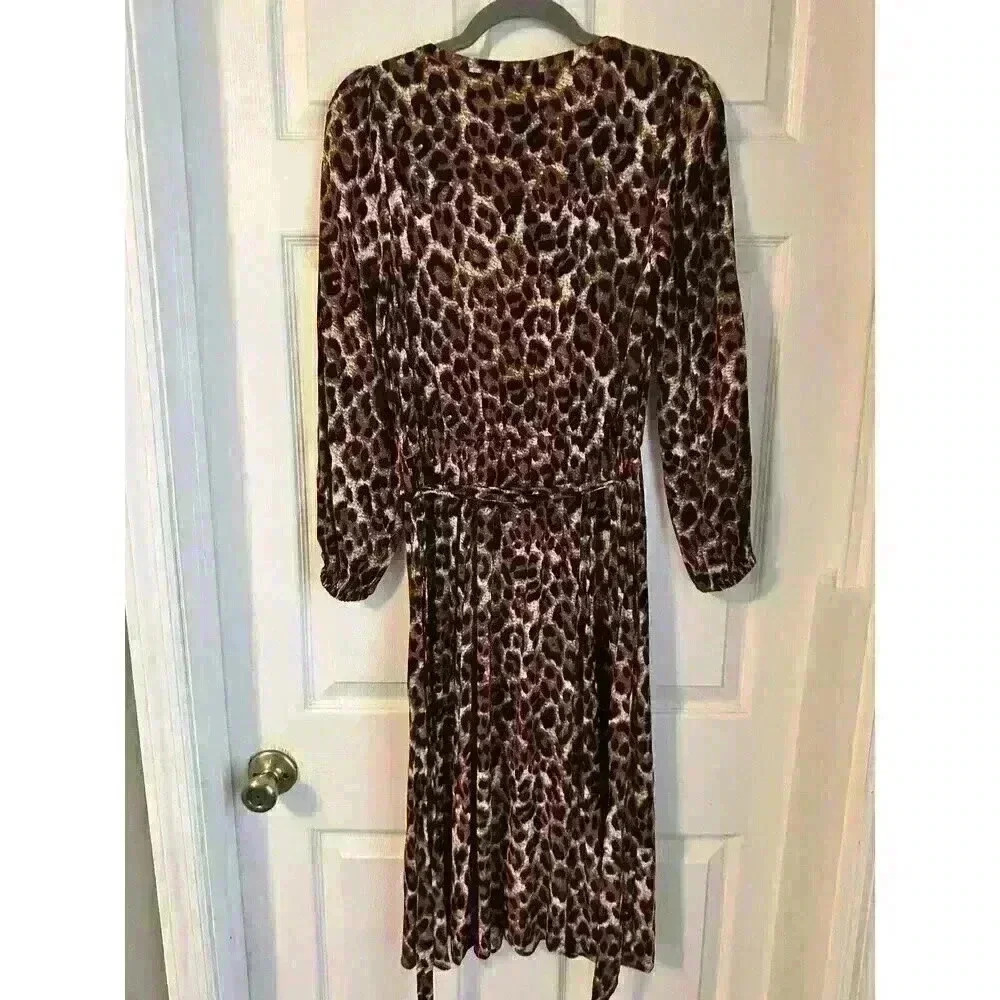 Talbots Dress Size 4 Leopard Animal Print V-neck Belted Long Sleeve Reg $149 - Picture 4 of 6